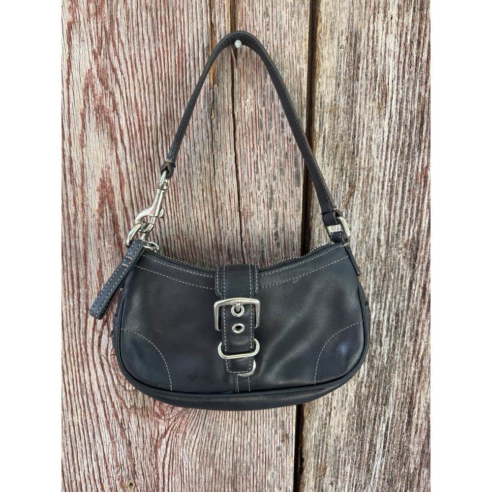 Coach Hamptons Leather Buckle Shoulder Hobo Bag “Barbie Bag” 7542 RARE Black - Picture 2 of 7
